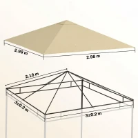 Outsunny 3 x 3(m) Gazebo Canopy Replacement Cover, Garden Gazebo Roof Replacement with Drain Holes, Water Resistant PVC Coating, 370g/㎡, UPF30+, TOP COVER ONLY, Beige(m-3)