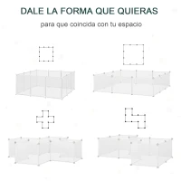 PawHut Valla para Mascotas, Jaula Modular, Recinto Interior de Plástico Transparente con 12 Paneles, 24 Conectores, para Cobayas, 105x105x45 cm, Blanco(m-6)