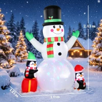 Outsunny Aufblasbarer Weihnachts-Schneemann, 243 cm, mit buntem LED-Licht, für draußen(m-3)