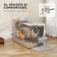 PawHut Litieră pentru Pisici din Oțel Inoxidabil, Închisă, Antimiros, XXL, Gri Deschis(m-3)