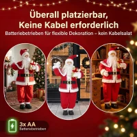 HOMCOM Lebensgroßer singender Weihnachtsmann 150 cm, animierte Musikfigur mit drehendem Kopf, winkender Hand und Geschenk(m-7)