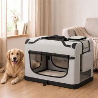 PawHut Pet Carrier Bag, Soft-Sided Dog Carrier with Security Buckle Strap, Washable Cushion and Folded Bowl, Light Grey(m-9)