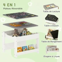 HOMCOM Ensemble 3 pièces table et 2 chaises pour enfant avec plateau réversible tableau noir, panier de rangement, étagères(m-4)
