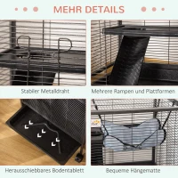PawHut knaagdierenkooi, kooi op wielen voor kleine huisdieren, konijnenhok met 3 verdiepingen en 2 deuren, metaal, staal, 52 x 52 x 113,5 cm knaagdierenkooi kooi voor kleine huisdieren deuren met wielen metaal | Aosom.nl(m-6)