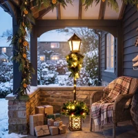 Outsunny Poste de Rua de Natal com 50 LEDs Branco Quente Lanterna Exterior com 159 Pontas de Ramos em PVC e Bagas Vermelhas(m-4)