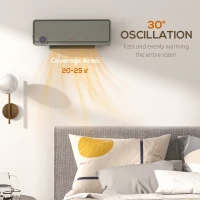 HOMCOM Wall Downflow Heater 2 Heat and Fan 1000W/2000W, Electric Space Heater with Timer Remote Oscillating, for Bedroom Home Office, Grey(m-8)