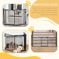 PawHut Barrera para Perros Plegable de 3 Paneles con Cierre Inteligente Barrera de Seguridad para Pasillo 180x74,5 cm Negro(m-7)