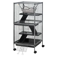 PawHut knaagdierenkooi, kooi op wielen voor kleine huisdieren, konijnenhok met 3 verdiepingen en 2 deuren, metaal, staal, 52 x 52 x 113,5 cm knaagdierenkooi kooi voor kleine huisdieren deuren met wielen metaal | Aosom.nl(m-10)