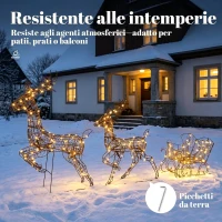 Outsunny Decorazione Natalizia da Esterno 3 Pezzi Renne e Slitta, 240 LED, 8 Illuminazioni, Timer, IP44(m-7)