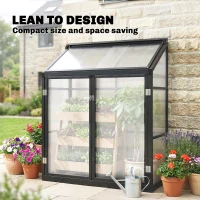 Outsunny 4 x 2ft Polycarbonate Greenhouse, Quick Setup, Lean-to Green House with 2 Hinged Doors, Top Vent, Black(m-9)