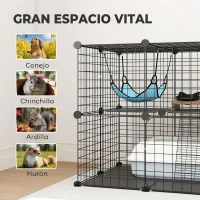 PawHut Jaula para Gatos Interior de 2 Niveles Recinto de Acero para Gatos con 2 Puerta Escalera Hamaca 70x70x70 cm Negro(m-7)