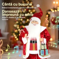HOMCOM Moș Crăciun Animat cu Muzică și Dans 120 cm, Brațe Reglabile, Decor Crăciun Roșu(m-4)