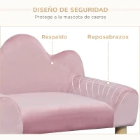 PawHut Sofá para Mascotas Sofá Estilo Moderno para Gatos Perros Pequeños con Respaldo de 3 Ondulaciones Patas Elevadas de Madera 63x43x40 cm Rosa(m-5)