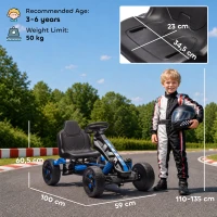AIYAPLAY Go Kart a Pedali per Bambini 3-6 Anni, 50 kg Portata, con Portabicchieri e Ruote in EVA Antiscivolo, Blu(m-3)