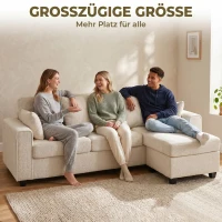HOMCOM Ecksofa mit umkehrbarer Chaiselongue, 3-Sitzer Sofa mit Samtoptik, breite und tiefe Sitzfläche, Federkissen, Beige(m-7)