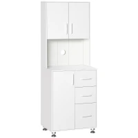 HOMCOM Küchenschrank Hochschrank mit 2 Türen Regal Mikrowellenregal Küchenbuffet mit unterem Aufbewahrungsschrank und 3 Schubladen Kommode Spanplatte Stahl Weiß 60 x 40 x 160 cm(m-12)
