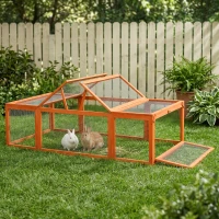 Pawhut Freilaufgehege für Kleintiere Aufklappbares Dach Tannenholz Orange(m-10)