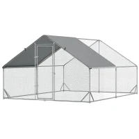 PawHut kippenhok buitenverblijf XXL buiten kippenhok met schaduw dakslot buitenverblijf voor 8-12 kippen eend konijn staal 3 x 4 x 2 m(m-10)