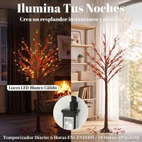 HOMCOM Árbol de Abedul Artificial 150 cm con 96 Luces LED Blanco Cálido Bayas Rojas Temporizador y 12 Ramas Flexibles Marrón(m-4)