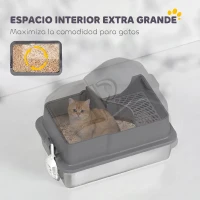PawHut Arenero para Gatos Cubierto con Bandeja de Acero Inoxidable Tapa Extraíble Bordes Altos Fácil de Limpiar Gris Oscuro(m-5)