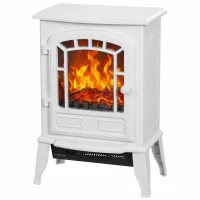 HOMCOM Electric Fireplace Stove, 1000W/2000W, Freestanding Electric Fire with LED Flame Effect, Adjustable Thermostat, White(m-1)