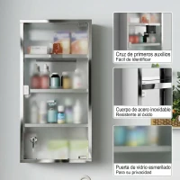 HOMCOM Armario de Medicinas Botiquín Gabinete de Primero Auxilios Acero Inox 4 Estantes Caja Colgante de Pared con Cerradura(m-6)