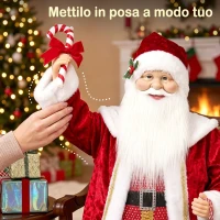 HOMCOM Babbo Natale Animato a Batteria Alto 120 cm con Musica e Movimento, Regali e Bastoncino di Zucchero(m-6)