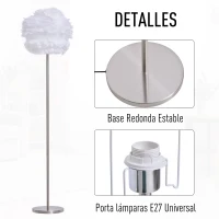 HOMCOM Lámpara de Pie Pantalla de Pluma de Ganso con Interruptor de Pedal Diseño Novedoso Lámpara de Suelo para Bombilla Máx. 40 W 40x40x160 cm Blanco(m-4)