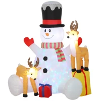 Outsunny Boneco de Neve Inflável de Natal com 2 Renas 215 cm para Fora com LEDs e Bolsa(m-7)
