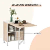 HOMCOM Inklapbare eettafel en bijzettafel met metalen frame, voor keuken of woonkamer, donker hout/wit(m-6)