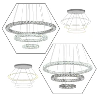 HOMCOM Lámpara de Araña de Cristal Moderna Lámpara Colgante LED 40W con 3 Anillos Ángulo Ajustable y Control Remoto 4000K Luz Blanco para Salón Comedor Ø60x110 cm(m-7)