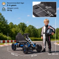 AIYAPLAY Pedal Go Kart for Kids Aged 3-6 Years, with Freewheel System, Brake, EVA Anti-Slip Wheels, Blue(m-3)