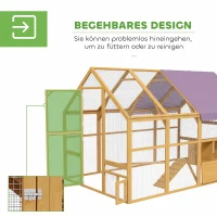 PawHut Hühnerstall Holz mit Freilauf, Sicherheitsschloss, Tür, 4 Nistkasten, für 8-12 Hühner, ca. 2,8 x 1,8 x 1,9 m, Gelb(m-5)