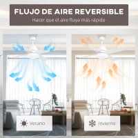HOMCOM Ventilador de Techo con Luz 46W Ø129 cm Motor DC con 4 Aspas Reversibles Mando a Distancia y Temporizador Blanco(m-6)