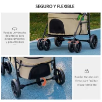 PawHut Carrito para Perros Plegable Cochecito para Mascotas con 2 Correas de Seguridad Cojín y Marco de Acero Caqui(m-6)