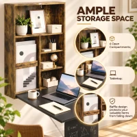 HOMCOM Folding Wall-Mounted Drop-Leaf Table, Convertible Wall Table With Chalkboard and Storage Shelf, Rustic Brown(m-5)