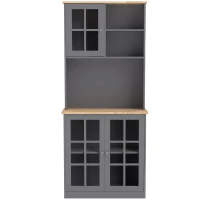 HOMCOM Kitchen Pantry, Buffet Hutch with 3 Storage Cabinets, 2 Open Shelves and Large Countertop for Kitchen, Grey(m-1)