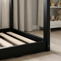 HOMCOM Single Bed Frame, House-Scandinavian-Style Wooden Bed Frame for 90W x 190D cm Mattress, Black(m-9)