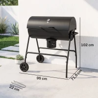 Outsunny Metalen Houtskoolbarbecue BBQ Smoker met Deksel Thermometer Wielen Grillwagen 95x71,5x102 cm Zwart(m-3)