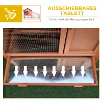 PawHut Kaninchenstall aus Holz auf Zwei Etagen mit Rampe 144x64,5x100 cm Hasenstall mit wasserabweisend Bitumendach Kleintierstall Winterfest für draußen mit mehreren Eingängen herausnehmbar Schublade(m-6)