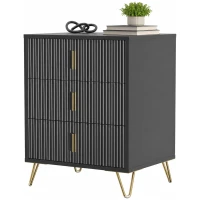 HOMCOM Modern 3-Drawer Dresser, Fluted Bedroom Dresser Chest of Drawers with Metal Legs and Steel Handles for Bedroom, Black(m-15)