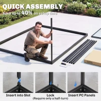 Outsunny 6 x 5.5ft Polycarbonate Greenhouse, Quick Setup Walk in Green House, Push Door, Adjustable Roof Vent, Rain Gutter, Black(m-4)