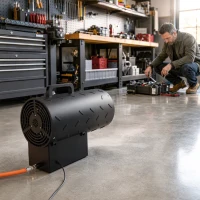 Outsunny 15 kW/51000 BTU Industrial Propane Space Heater, Portable Forced Air Gas Fan Patio Heater w/ Overheat Protection, Black(m-14)