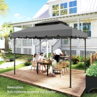 Outsunny Toldo de Recambio para Cenador 4x3 m con Techo Doble Orificios de Drenaje Solo Toldo NO Incluye Marco Gris Claro(m-8)