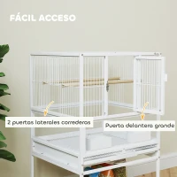PawHut Jaula para Pájaros con Paneles Acrílicos Comederos Soporte Ruedas y Estante Inferior 48x46x83 cm Blanco(m-6)
