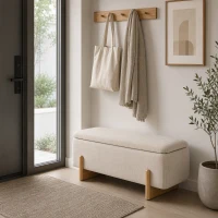 HOMCOM Hocker mit Stauraum, Sitzbank mit Schaumstoffpolsterung, Leinenimitat, 111 x 44 x 44,5 cm, Cremeweiß(m-9)