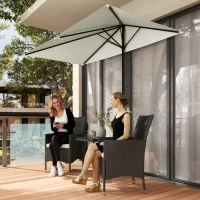 Outsunny Balcony Half Parasol Semi Round Umbrella Patio Crank Handle (2.3 m, Beige)- NO BASE INCLUDED(m-8)