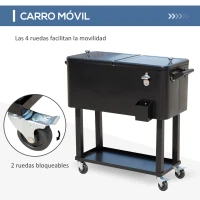 Outsunny Enfriador de Bebidas de Acero con Ruedas Abridor de Botellas y Drenaje para Exterior Patio y Jardín 75,7 L Negro(m-5)