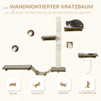 PawHut Kattentrap-Set, Klimwand, 8-delig, Tot 8 kg, Stevig, Bruin/Cremewit(m-4)