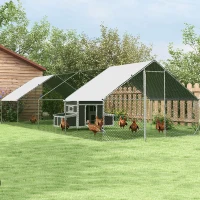 PawHut Gallinero para Exterior 147x93,5x89,5cm con Ventana Nido Bandeja Extraíble Perchas Jaula para 2-4 Gallinas Gris Oscuro(m-9)